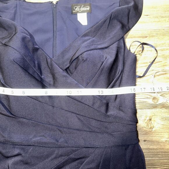 La Femme Navy Blue Off the Shoulder Ruched Lace Trumpet Gown Size 10. $438. 15 - Picture 9 of 9